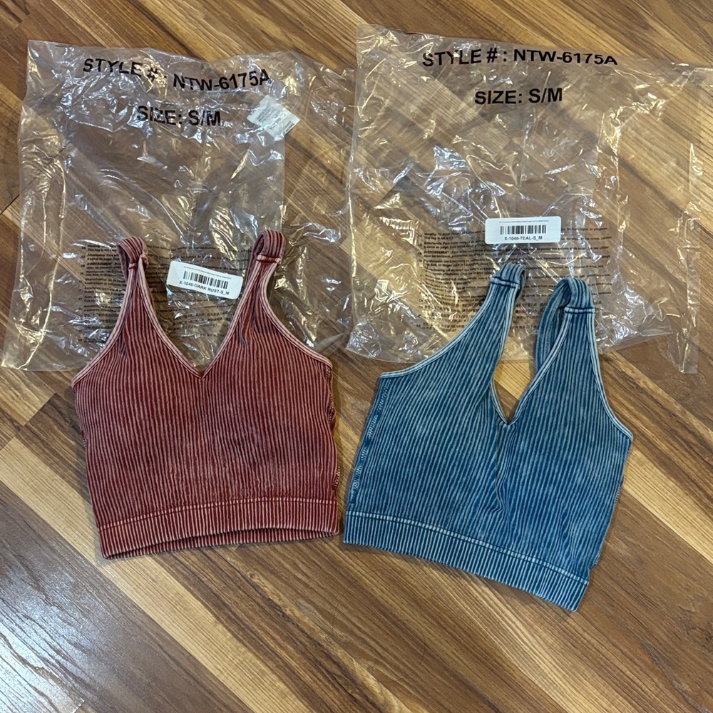 New Padded Stetchy Ribbed Stylish Women's Crop Tops Dark Rust S/M